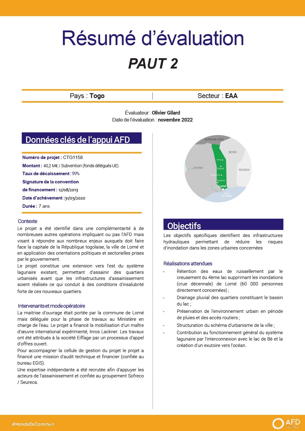 PAUT 2 - Réduire les risques d’inondation au Togo